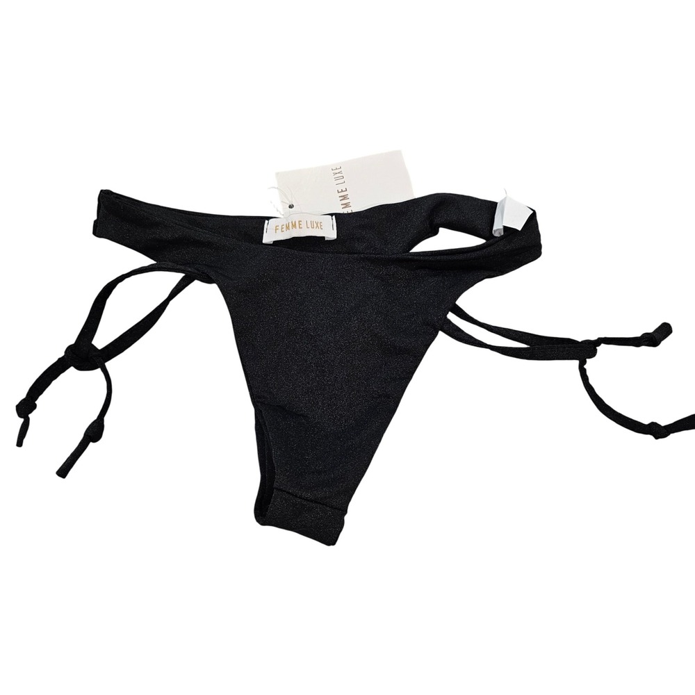 Femme Luxe Black Tie Side Bikini Bottoms UK 8 Swimwear